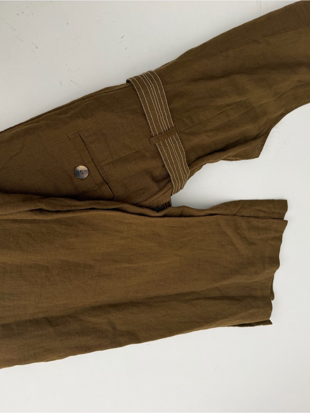 Anthropologie Rhian green linen jumpsuit Waist Tie Sz 8 Casual Urban - Picture 8 of 9